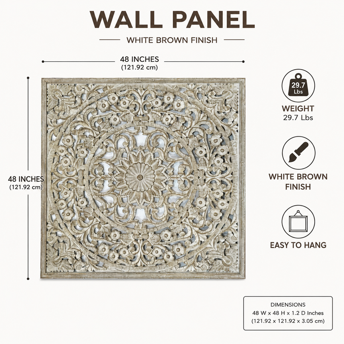 Mandala Hand Carved Wall Décor | Wooden Wall Art, 48 x 48"