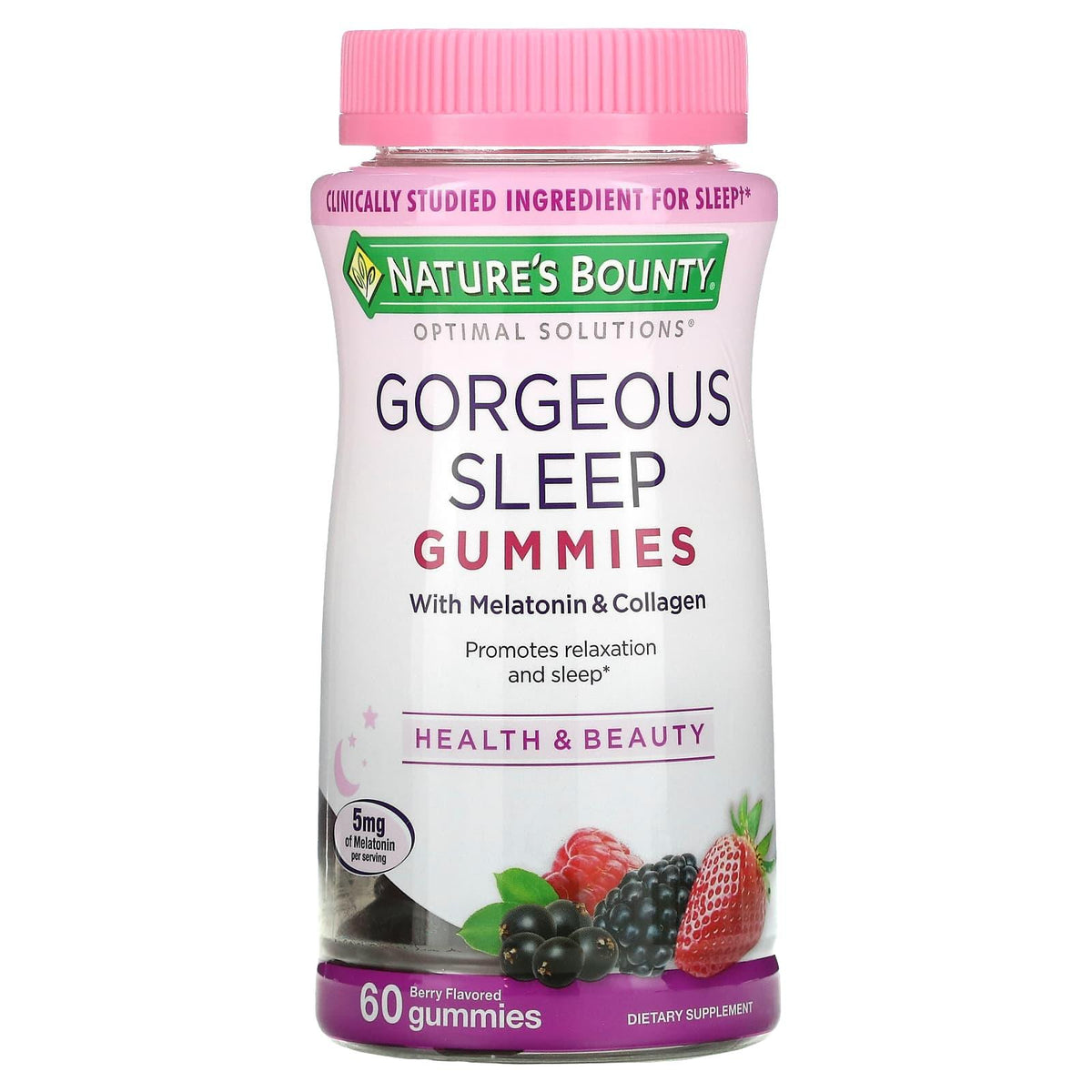 Nature's Bounty Optimal Solutions Gorgeous Sleep Gummies, Melatonin & Collagen, Mixed Berry, 60 Ct