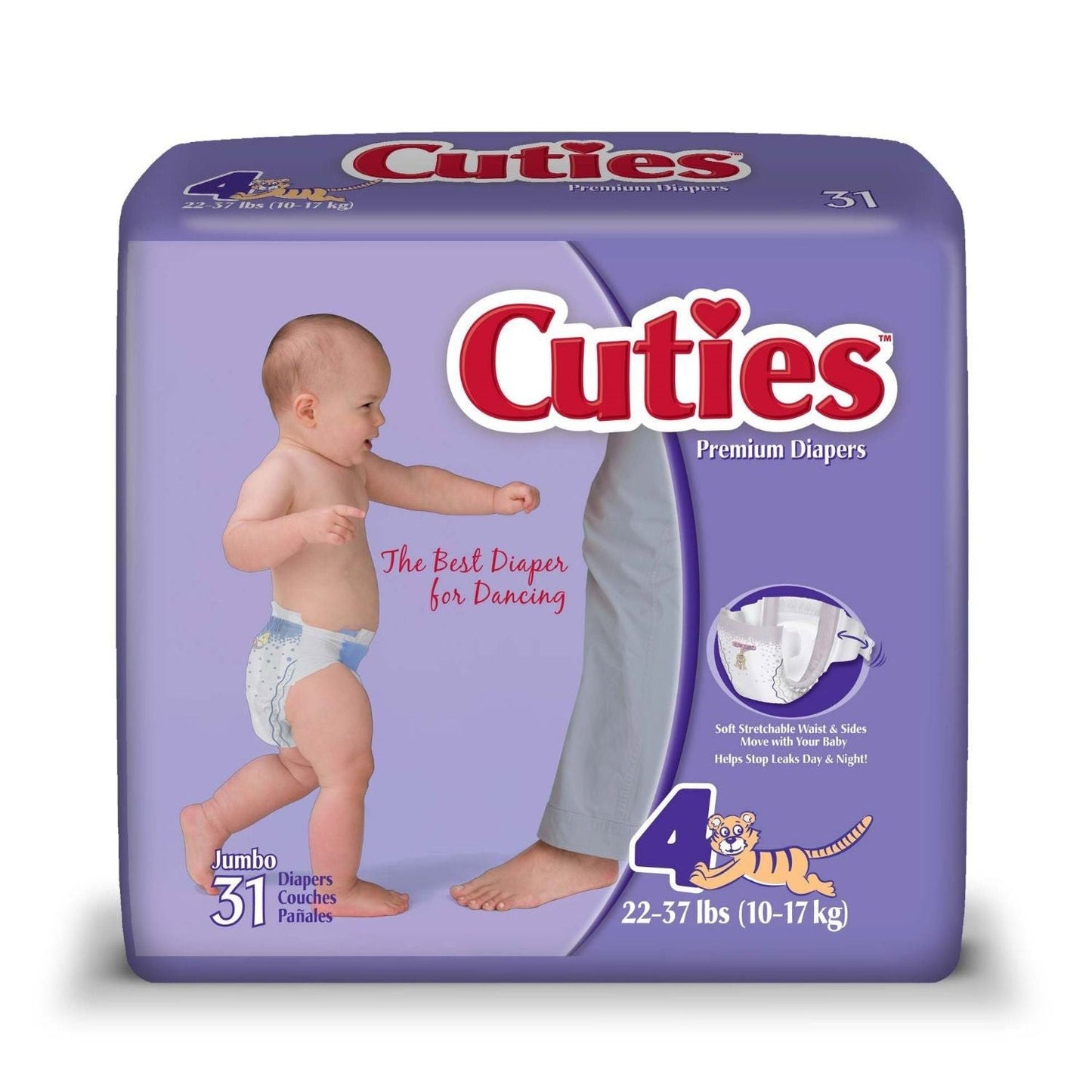 First Quality Cuties Premium Jumbo Diapers, Size 4, 22 Lbs To 37 Lbs, 124/Carton