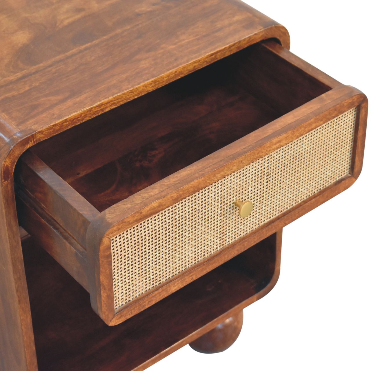Solid Wood Chestnut Open Woven Bedside Table