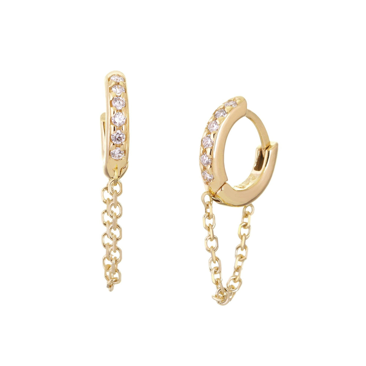 12.5mm Diamond And 14K Gold Huggies With Chain