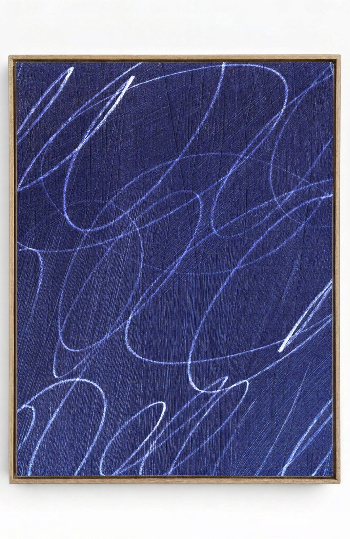 Gestural Marks in Deep Ocean Framed Wall Art