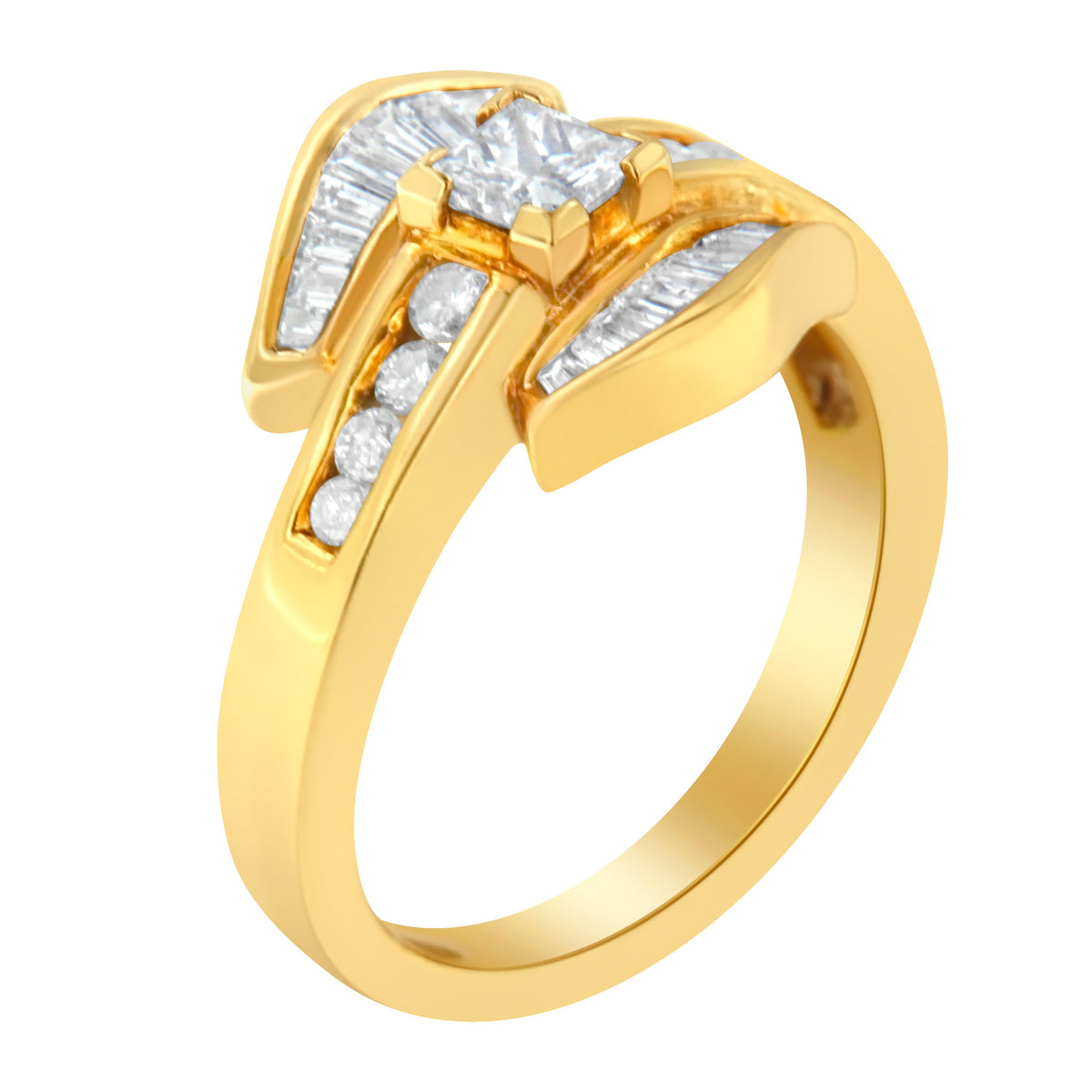 14K Yellow Gold 1.0 Cttw Princess Diamond Geometric Cocktail Ring