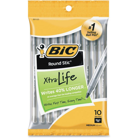 BiC Bi C Round Stic Black Ink Xtra Life Medium Ball Pens