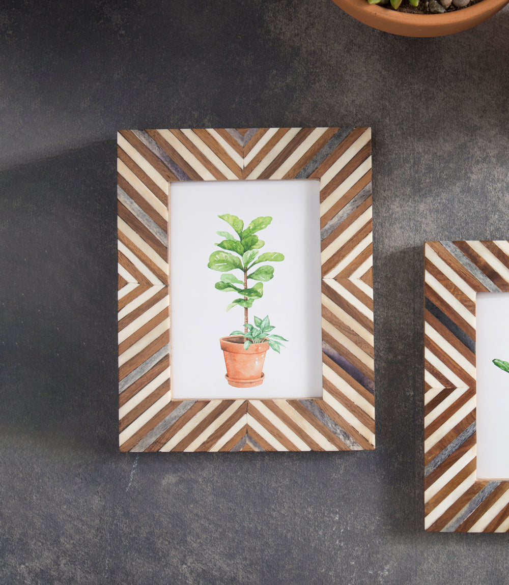 Banka Mundi 5x7 Brown & White Picture Frame - Carved Bone, Wood - Osadia Concept Store