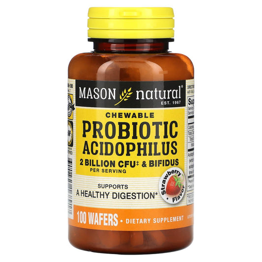 Mason Natural Chewable Acidophilus With Bifidus Wafers Strawberry