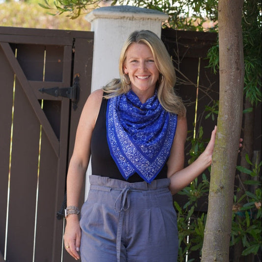 Large 39" Hand Dyed Batik Bandana, 100% Soft Cotton, Boulder, Blue