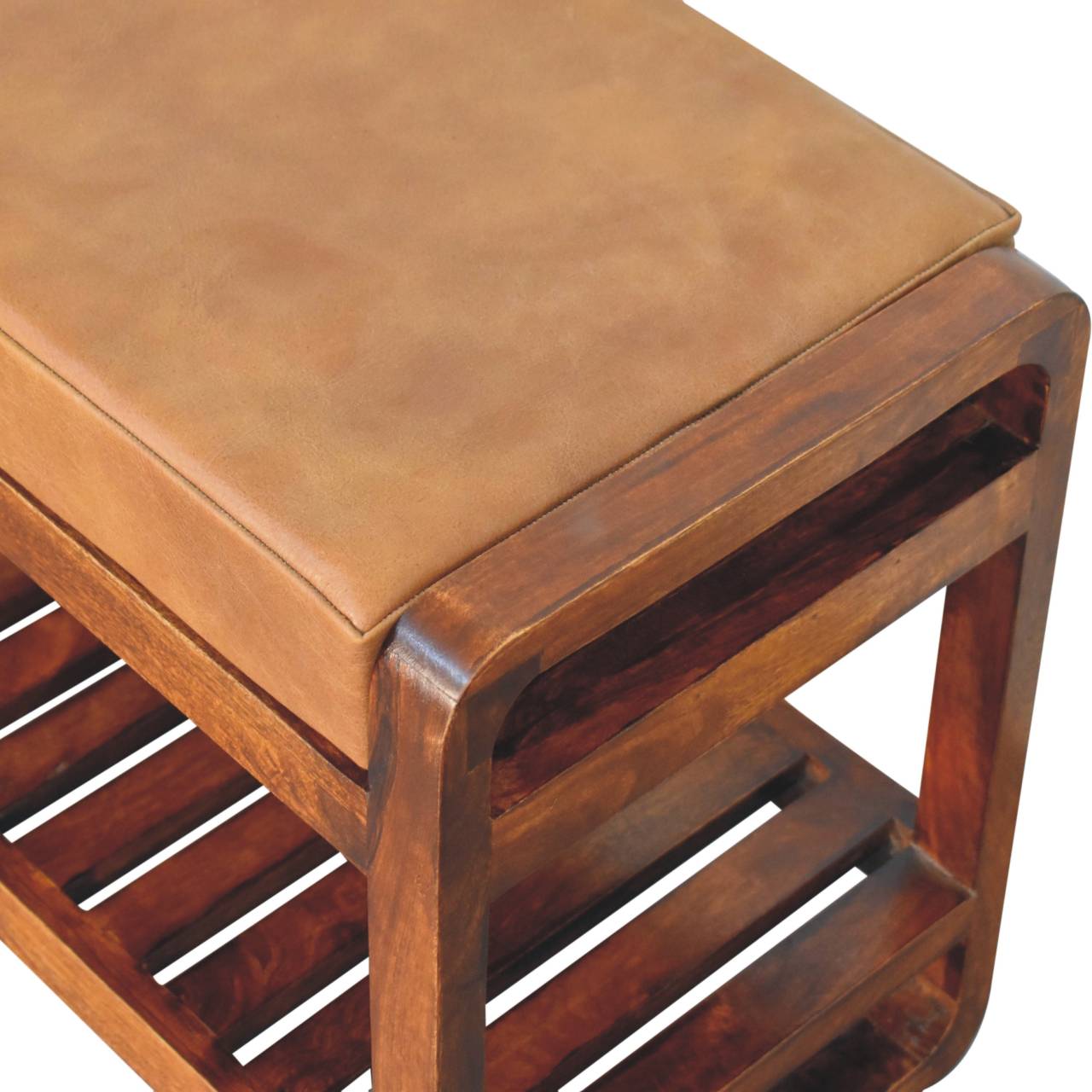 Solid Wood Small Buffalo Slatted Bench