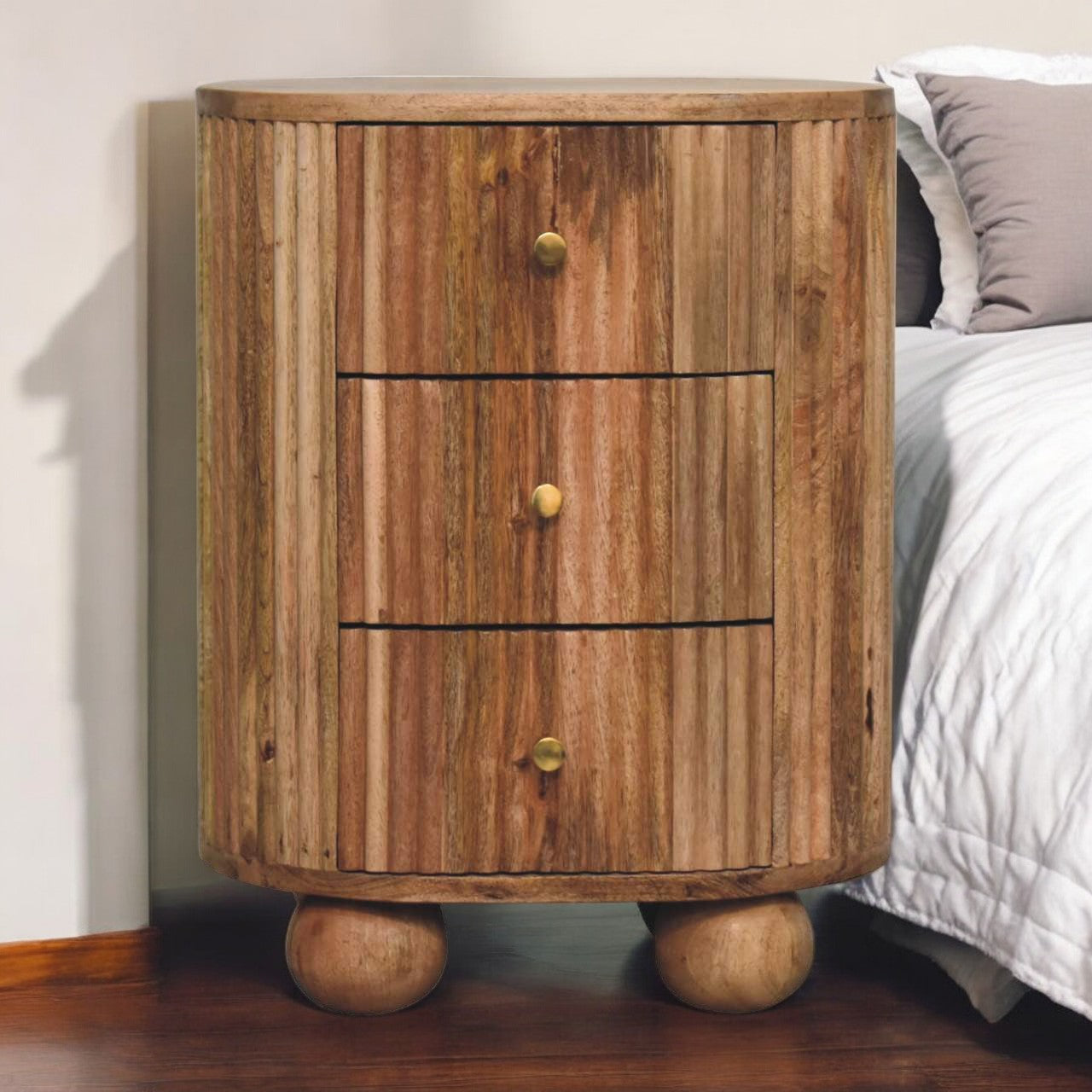 Solid Wood Soba Ball 3-Drawer Bedside Table