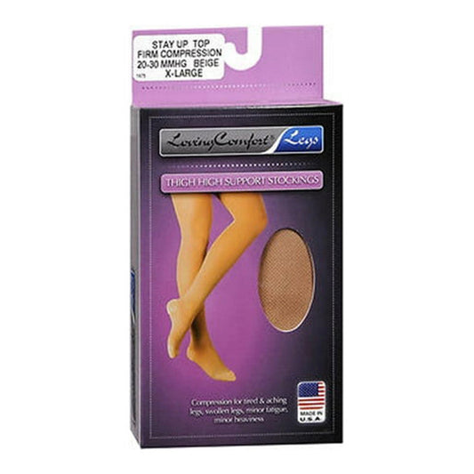 Loving Comfort Thigh High Support Stockings 20-30 Mmhg Beige Medium