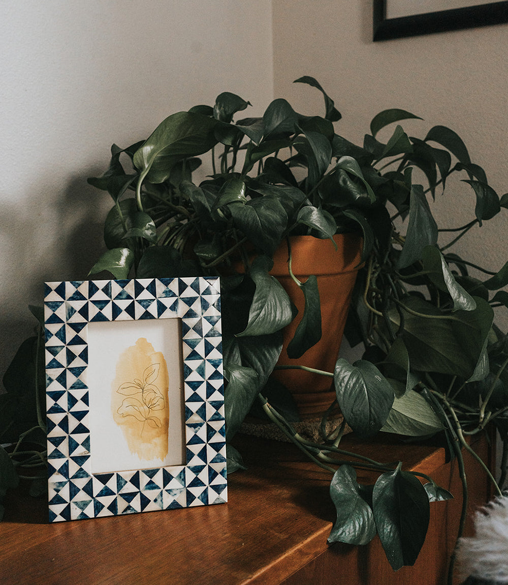 Varuna 4x6 Cobalt Picture Frame - Fair Trade Carved Bone - Osadia Concept Store