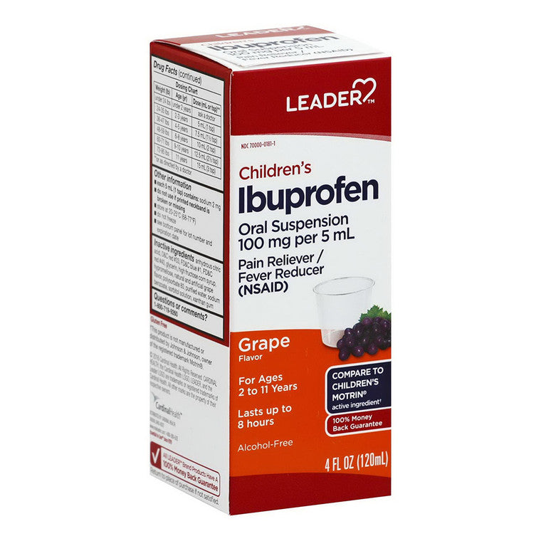 Leader Ibuprofen, Children's, Grape Flavor, 4 Oz