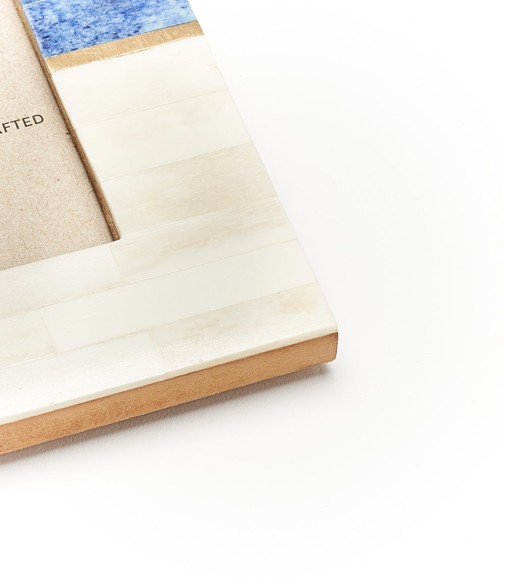 Kaveri 4x6 Natural, Blue, Brown Picture Frame - Carved Bone, Wood - Osadia Concept Store