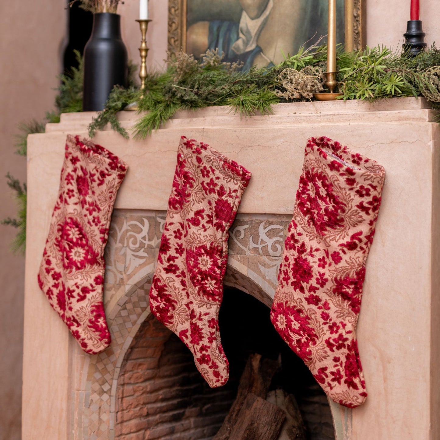 Upcycled Christmas Stocking - Fuchsia Velvet
