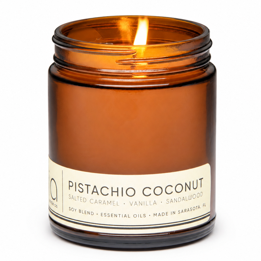 Pistachio Coconut Soy Blend Candle — Vanilla, Salted Caramel & Coconut