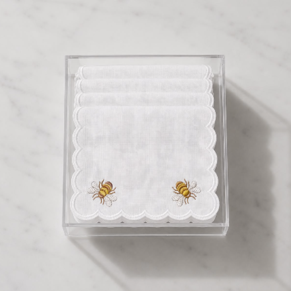 Embroidered Honey Bee Cocktail Napkin (Set of 6)