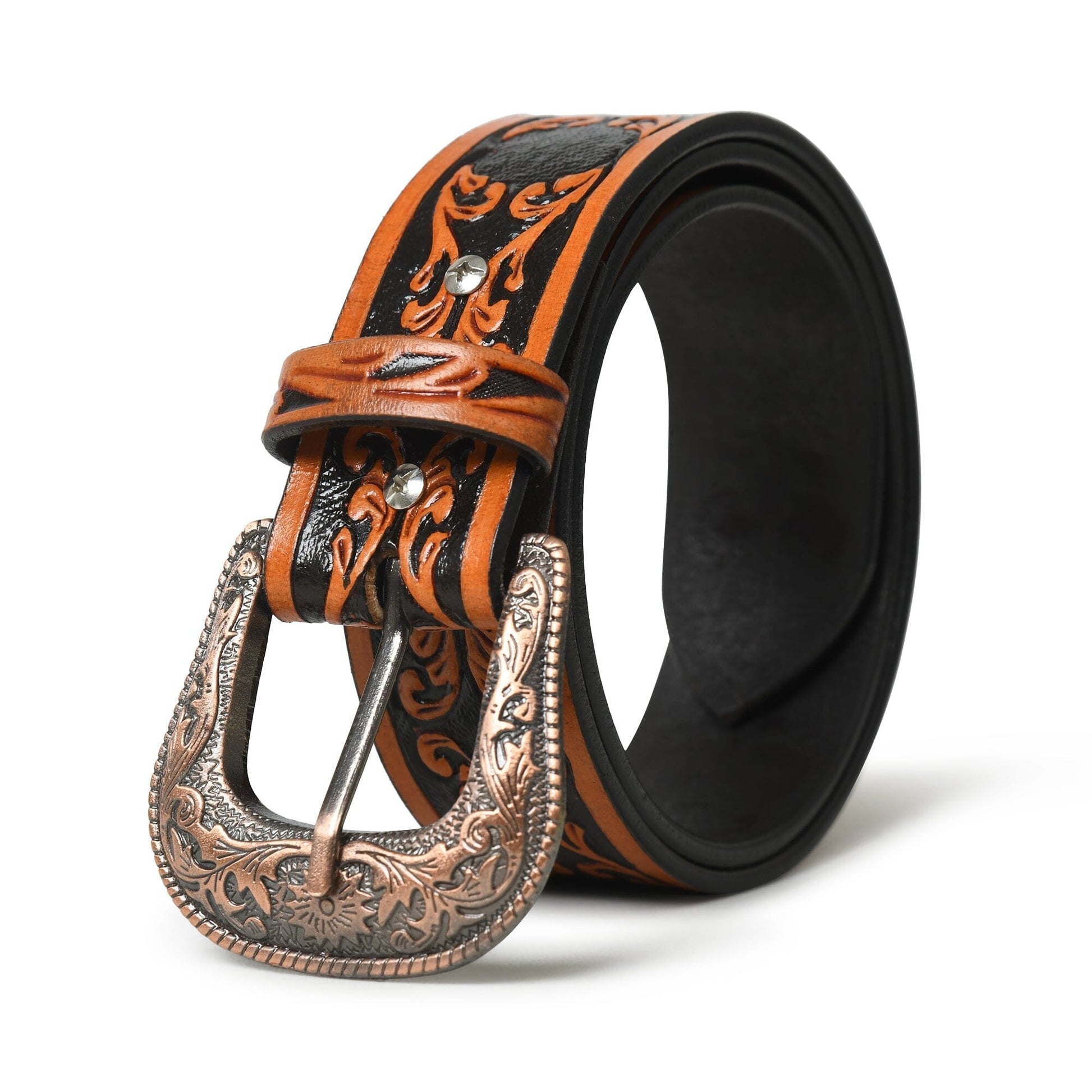 Western Cowboy Leather Belt - Black & Brown - Osadia Concept Store