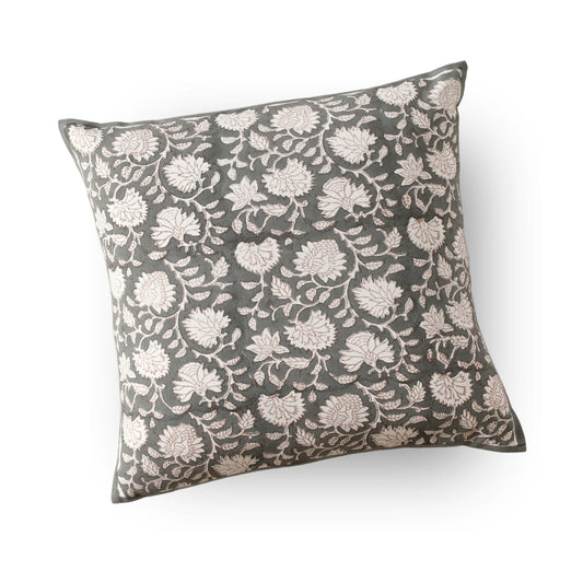 Charcoal & Off-White Blockprint Pillow Cover (18" x 18")