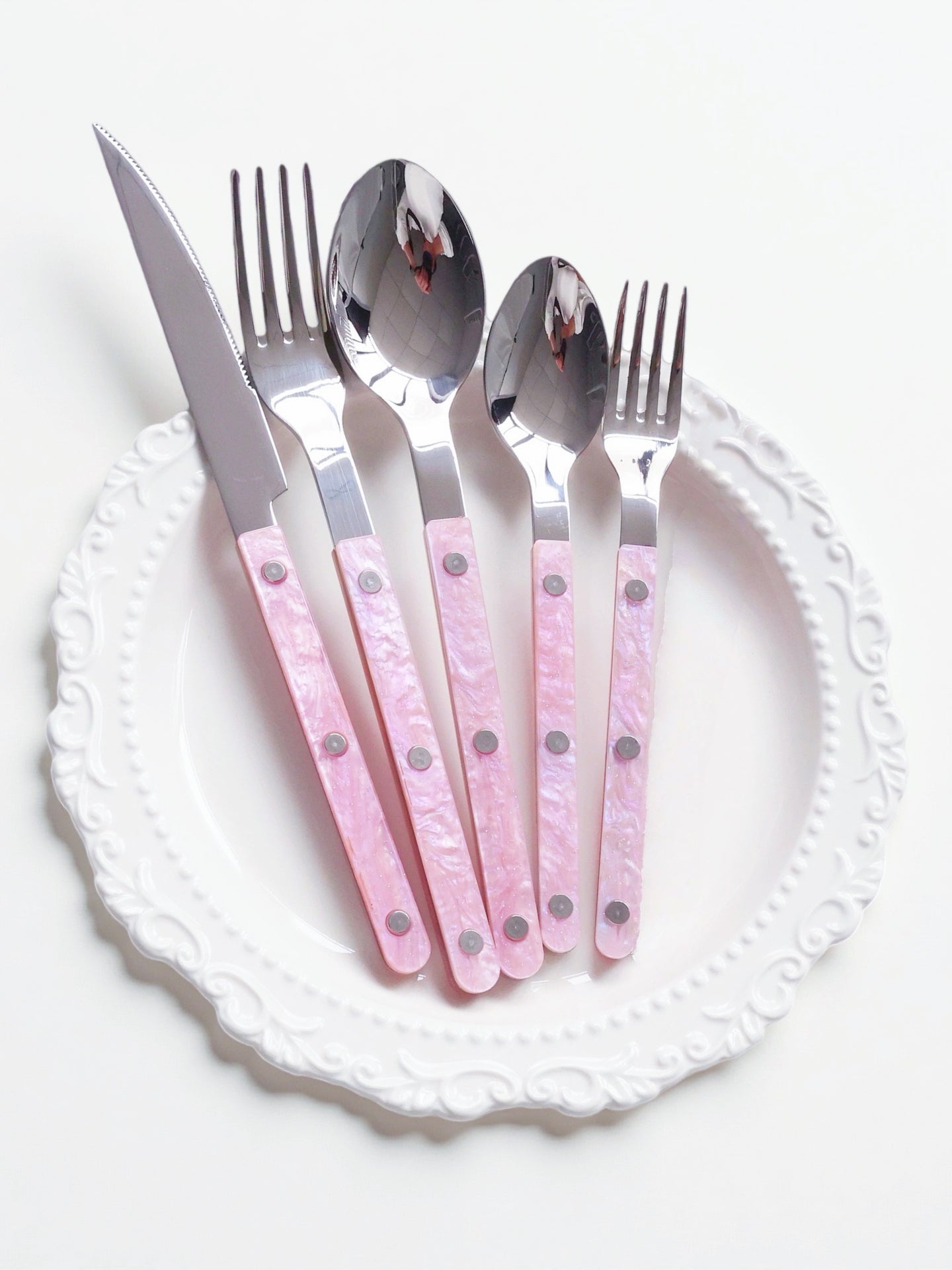 S/10 Salt Lake Flatware, Modern Elegant Pink Cutlery Silverware Set
