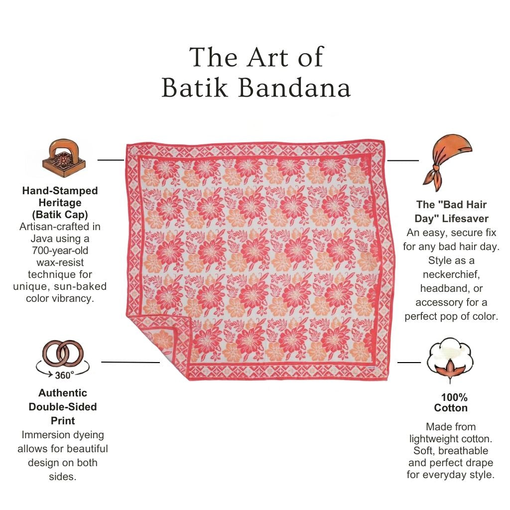 Large 39" Hand Dyed Batik Bandana - Pink Bloom