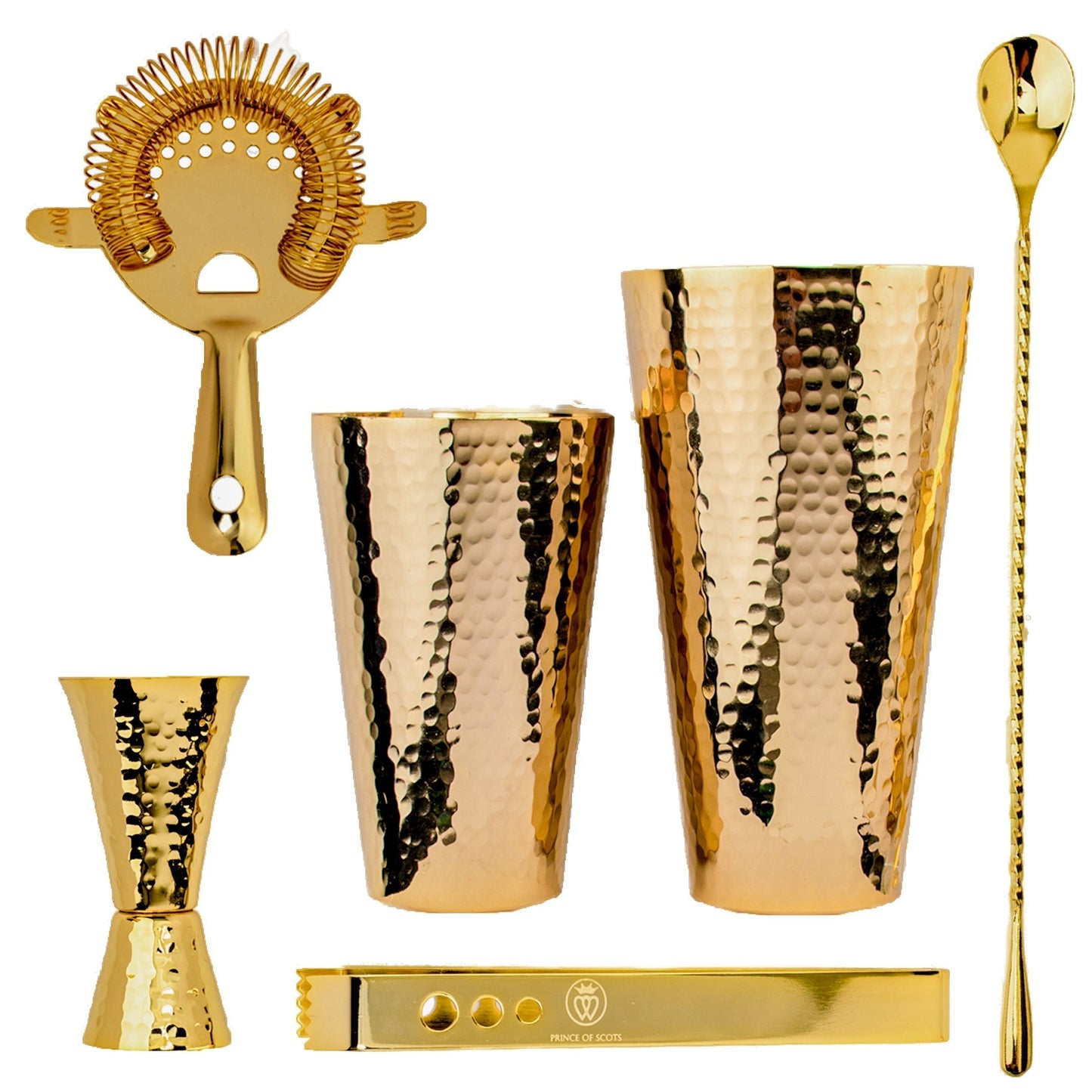 24K Gold Plate Hammered Copper Cocktail Shaker Set