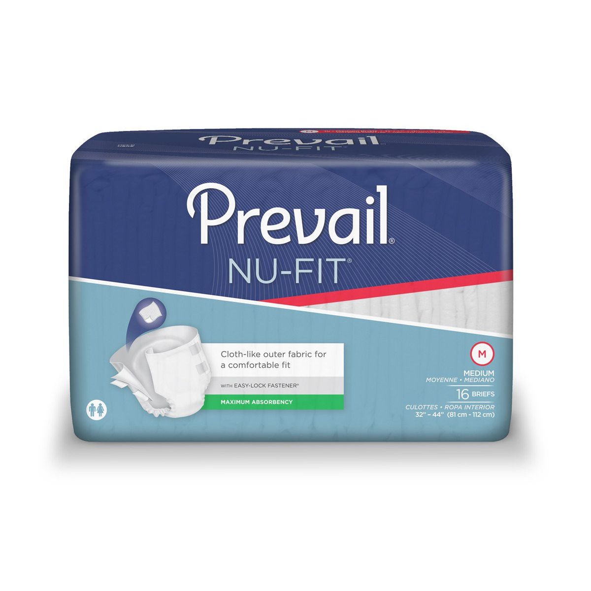 First Quality Prevail Nu-Fit Adult Incontinence Brief, Unisex, Medium, Disposable, Heavy Absorbency