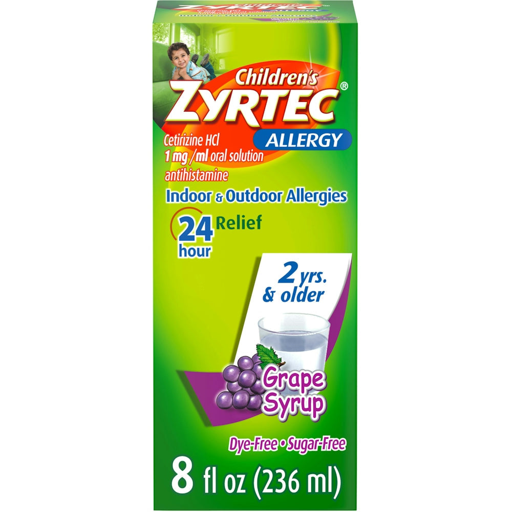 Zyrtec 24 Hr Children's Allergy Relief Syrup, Grape Flavor, 8 Oz