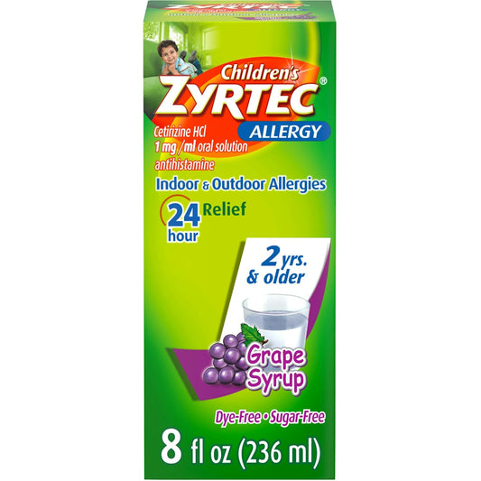 Zyrtec 24 Hr Children's Allergy Relief Syrup, Grape Flavor, 8 Oz