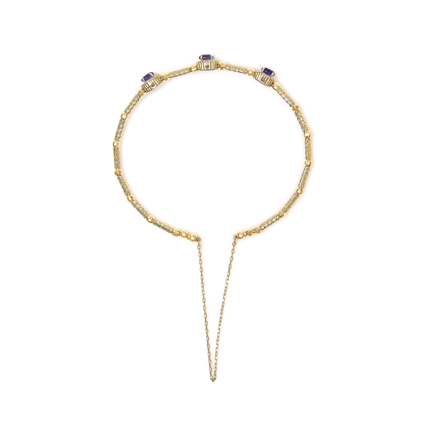 18K Yellow Gold Purple Amethyst and 1/3 Cttw Diamond Halo Station Bracelet