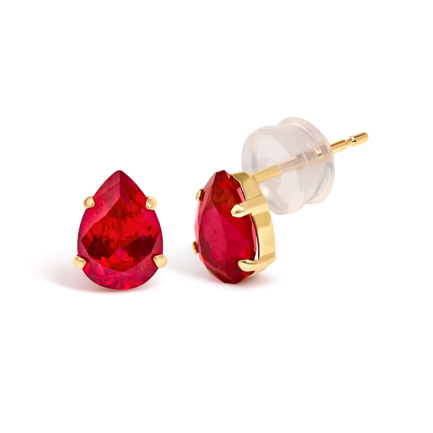 18K Yellow Gold 5X7 MM Created Pear Ruby Solitaire Stud Earrings