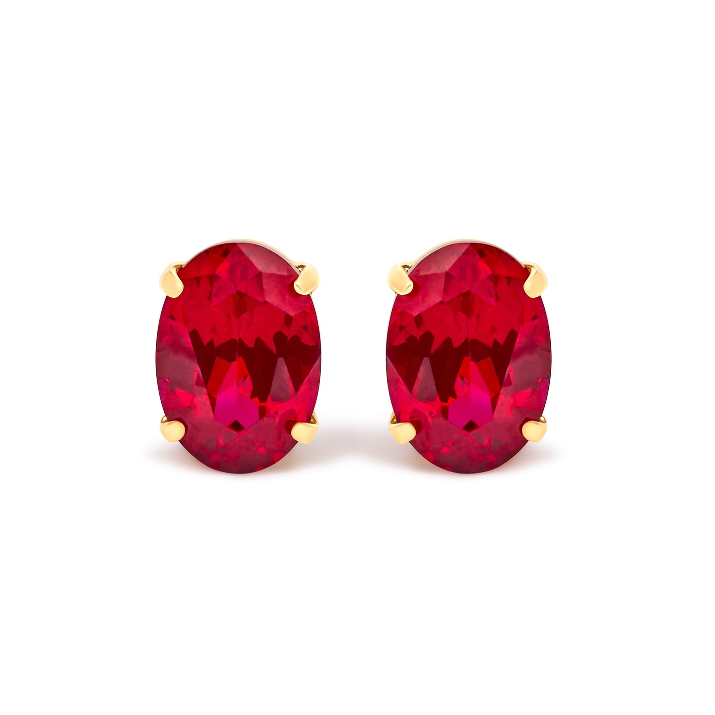 18K Yellow Gold 7x5 MM Created Oval Ruby Solitaire Stud Earrings
