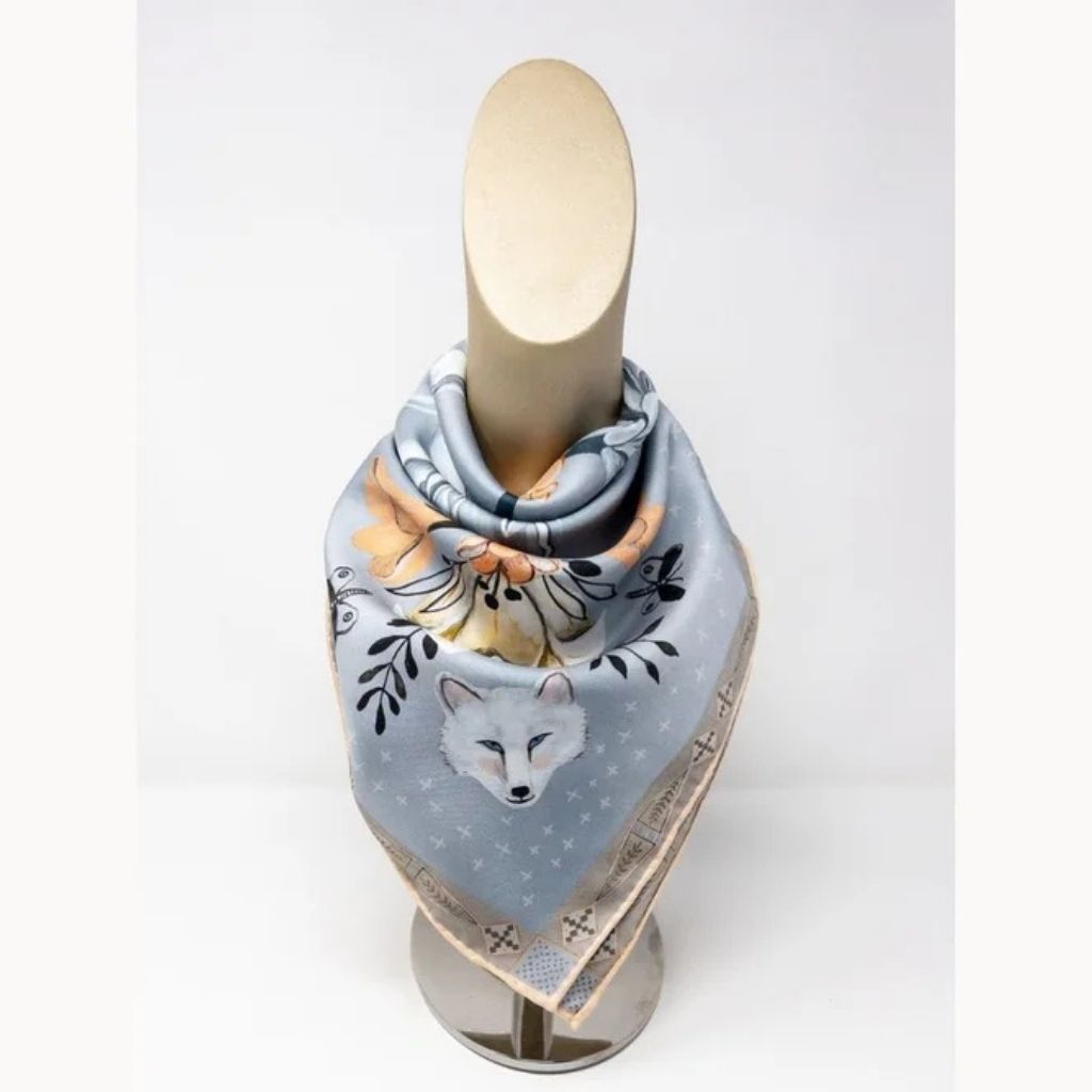 100% Silk Scarf: Tundra - Arctic Animal Floral Pattern