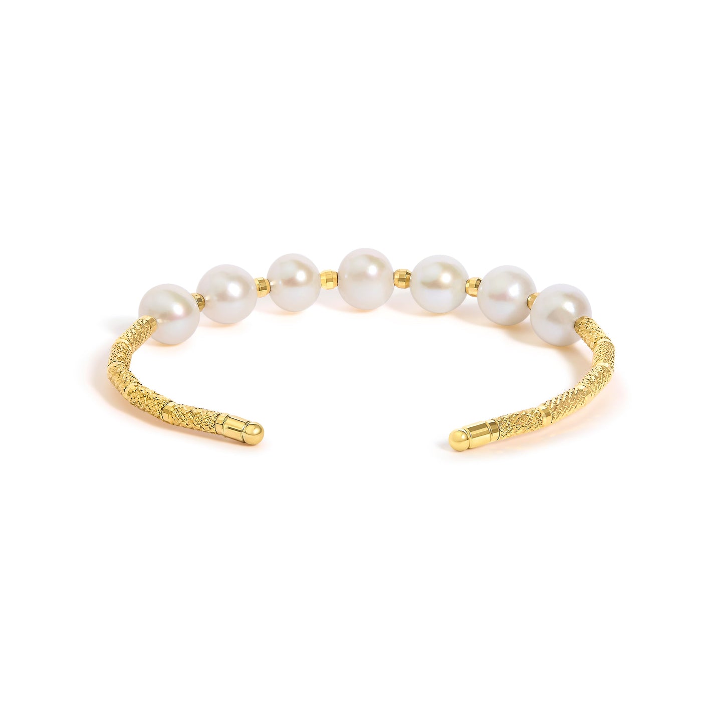 18K Yellow Gold Freshwater Pearl Cuff Bangle Bracelet