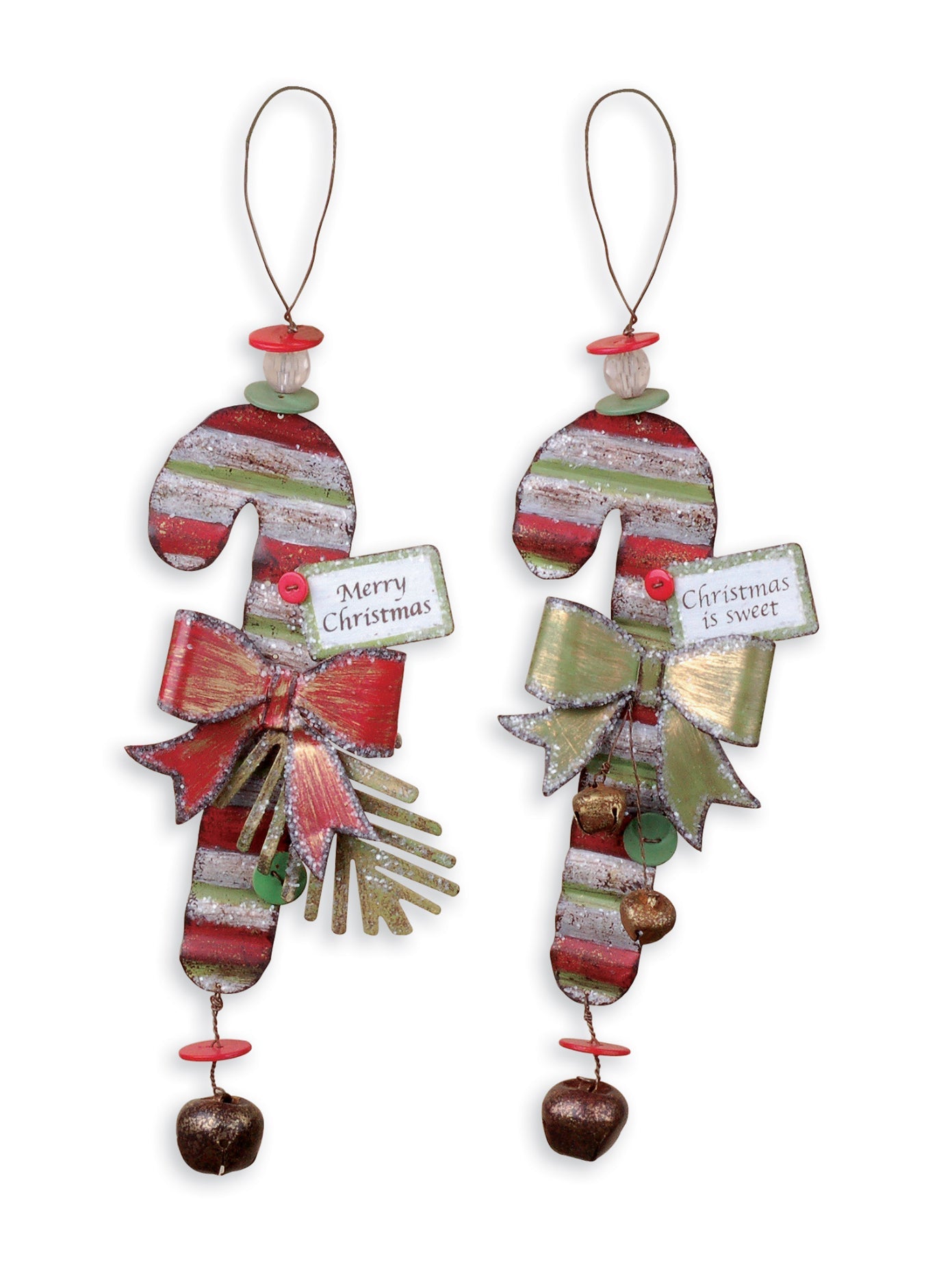 Rustic Vintage Metal Candy Cane Ornaments - Set of 4