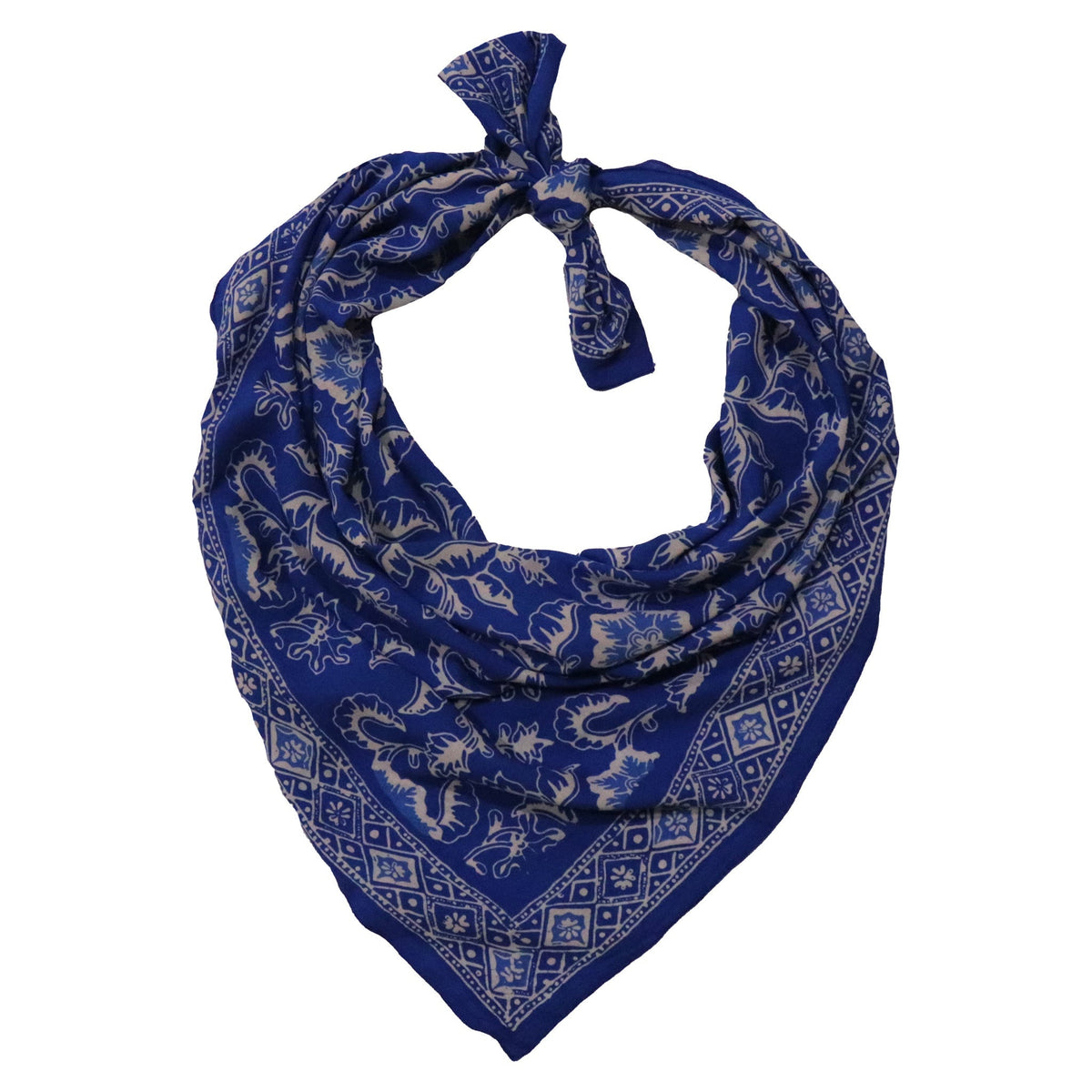 Large 39" Hand Dyed Batik Bandana, Blue Tendril, 100% Cotton