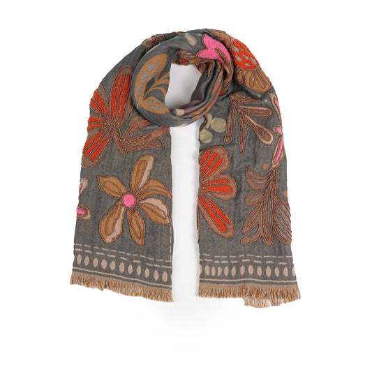 Canyon Petal Embroidered Scarf - Dark Teal