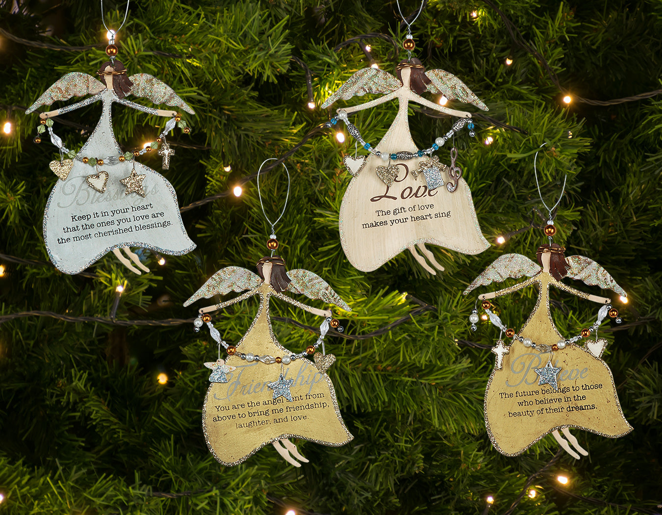Inspiring Rustic Metal Angel Ornaments - Set of 4
