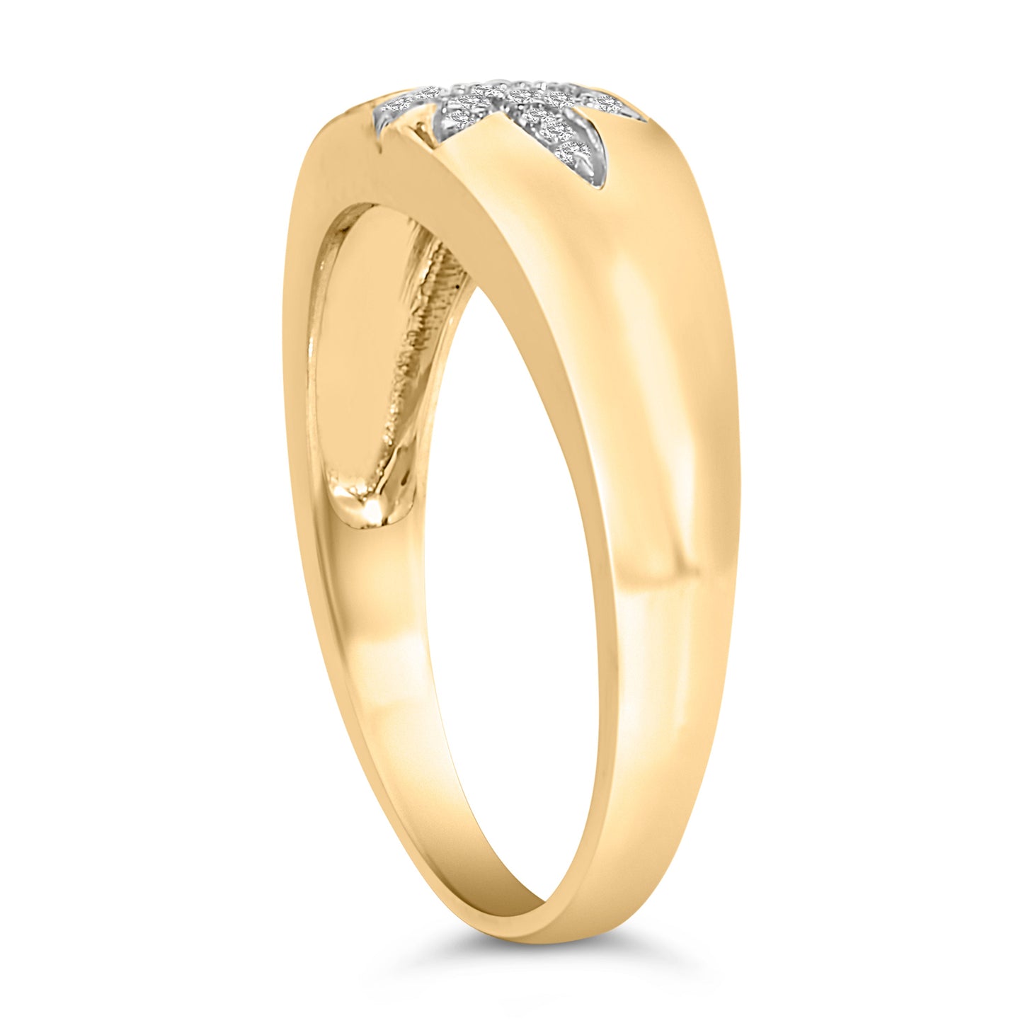18K Yellow Gold 1/10 Cttw Diamond Star Burst Inlay Ring