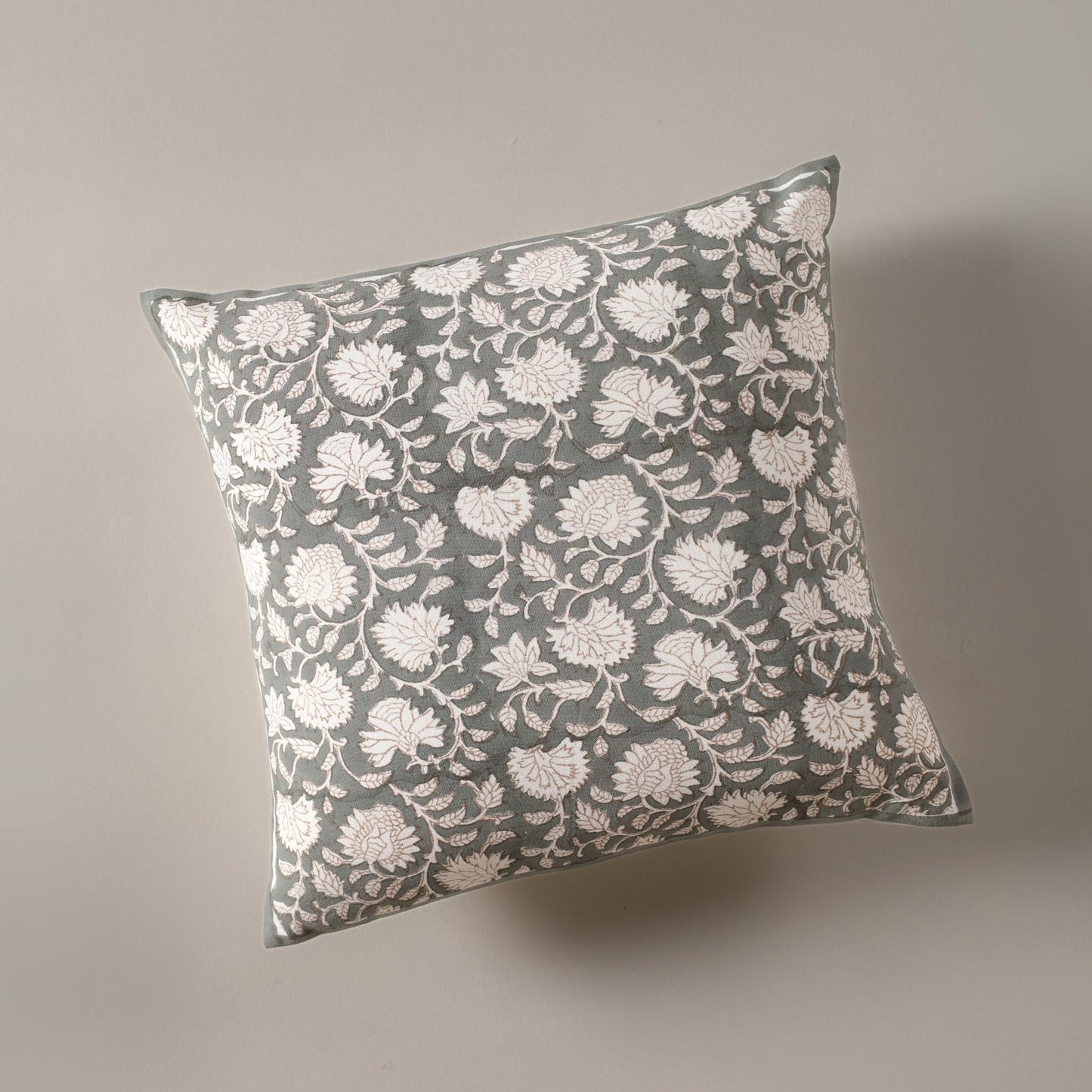 Charcoal & Off-White Blockprint Pillow Cover (18" x 18")