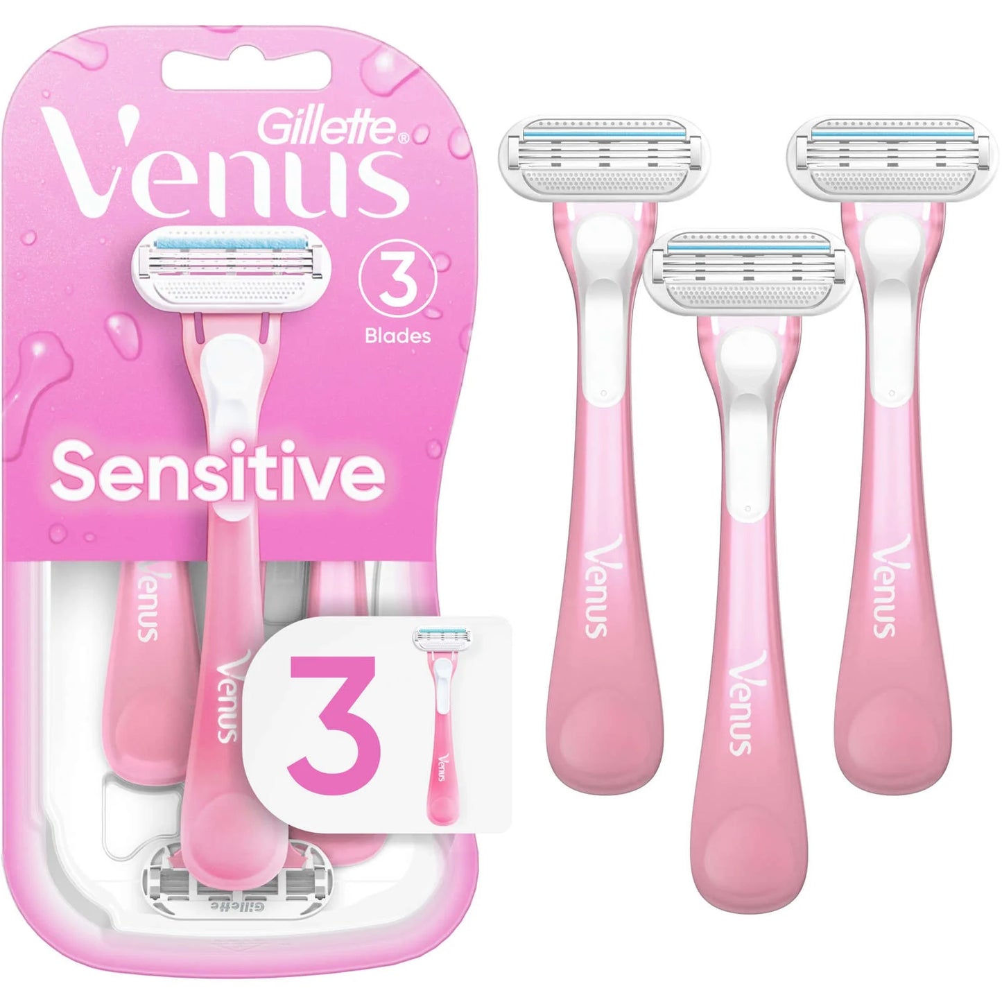 Gillette Venus Sensitive Women's Disposable Razor, 3 Count, Womens Razors / Blades
