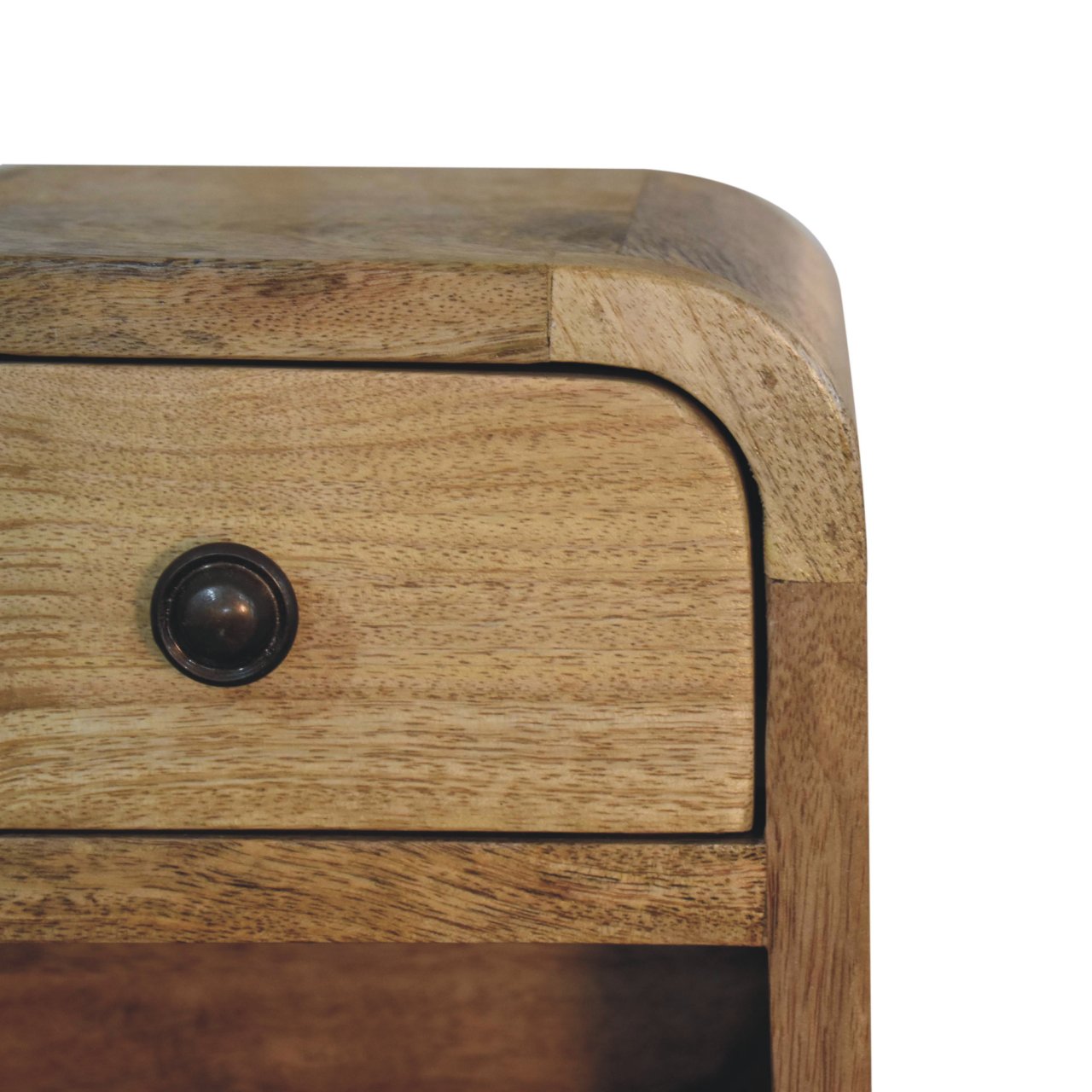 Extra Mini Curved Oak-ish Bedside Table