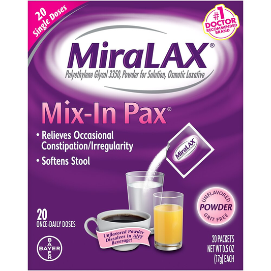 MiraLAX Unflavored Powder Single Doses Mix-in Pax 20-0.5 Oz Packets