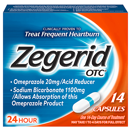 Zegerid OTC Omeprazole & Sodium Bicarbonate, 20 Mg/1100 Mg, Capsules