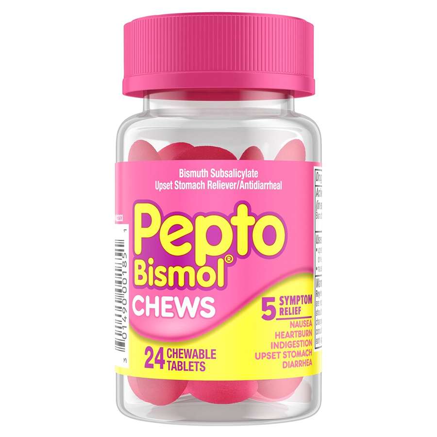 Pepto Bismol Chews, Fast And Effective Digestive Relief From Nausea, Heartburn, Indigestion, Upset Stomach, Diarrhea, 24 Chewable Tablets