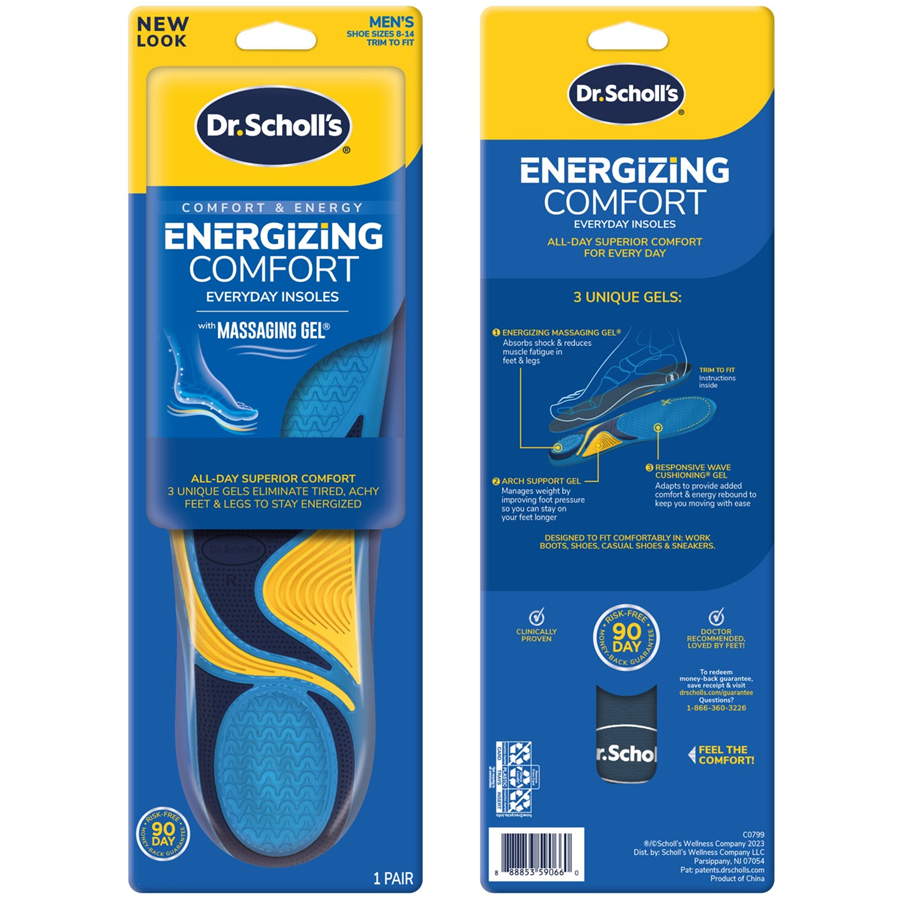 Dr. Scholl's Everyday Insoles, With Massaging Gel, Energizing Comfort, Men's, Shoe Sizes 8-14