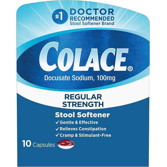 Colace Regular Strength Stool Softener, 100 Mg Capsules, 10ct