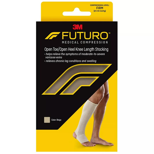 Futuro Therapeutic Knee Length Stocking Open Toe/Heel Firm Large Beige