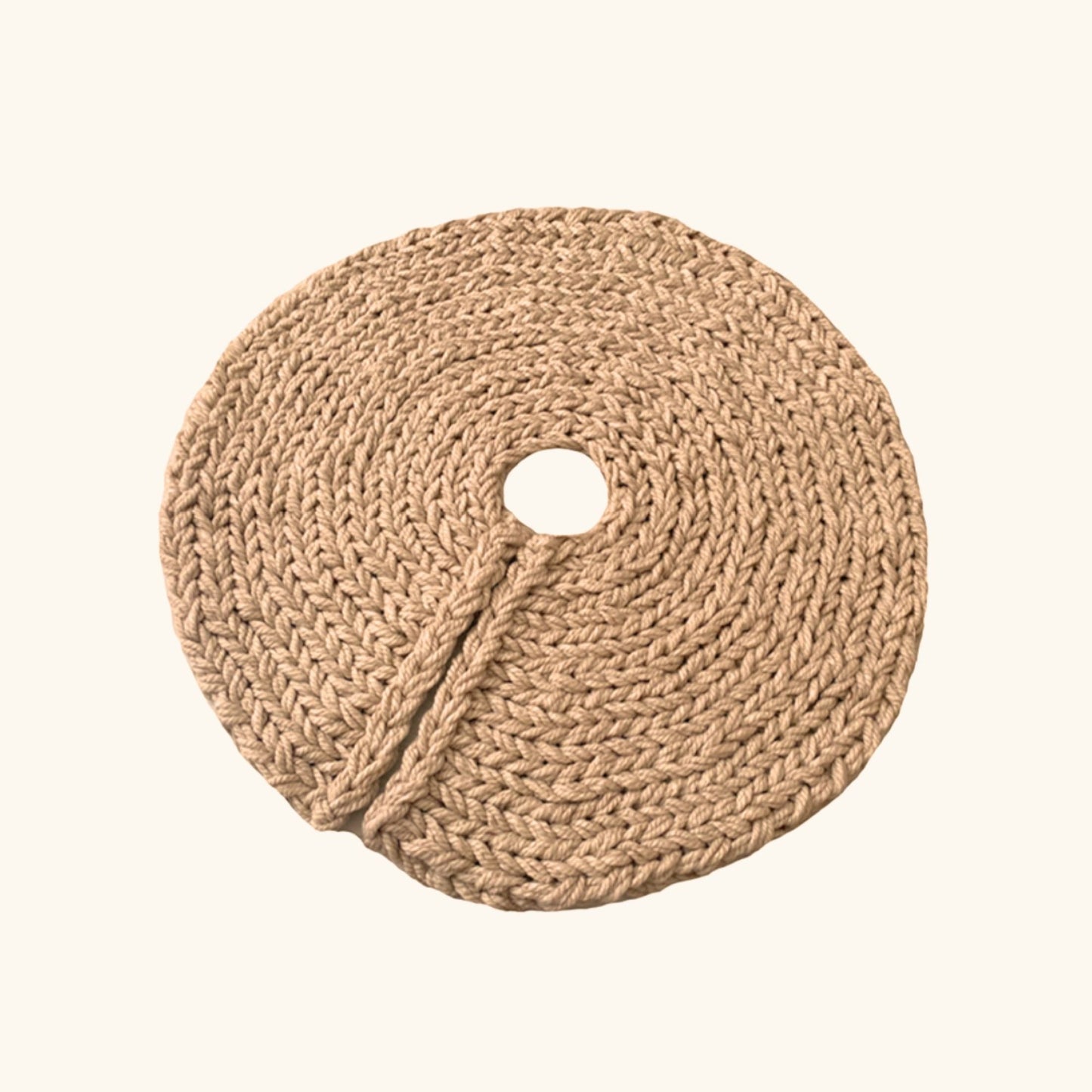 Beige Chunky-Knitted Christmas Tree Skirt | US Stock