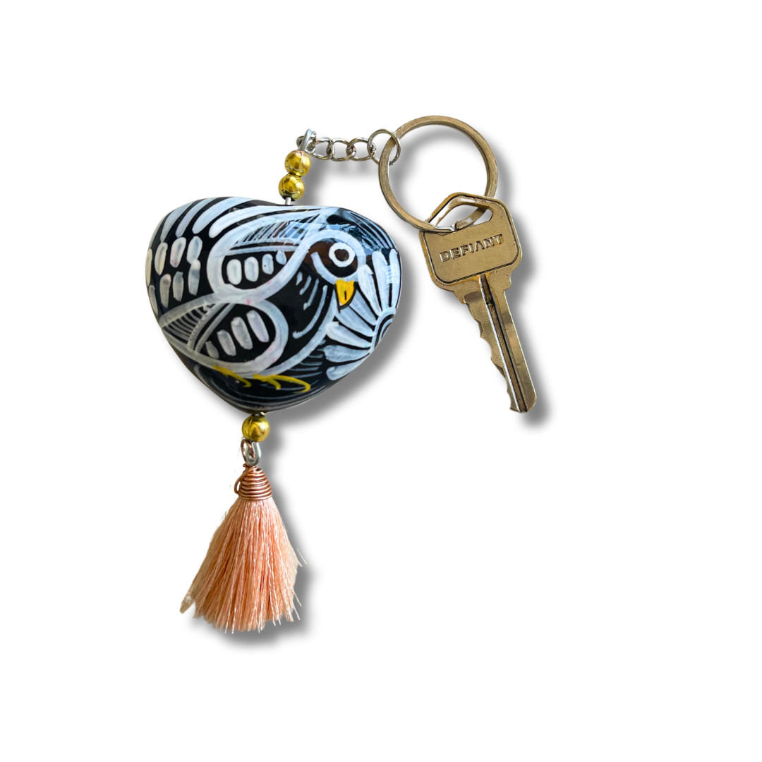 Hand Painted Bohemian Heart Clay Assorted Keychain - Mexico - Osadia Concept Store