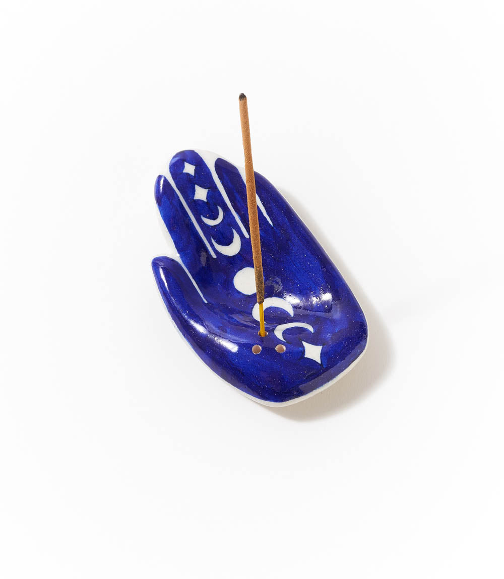 Jalini Hamsa Moon Phase Incense Holder Hand Painted Ceramic - Osadia Concept Store